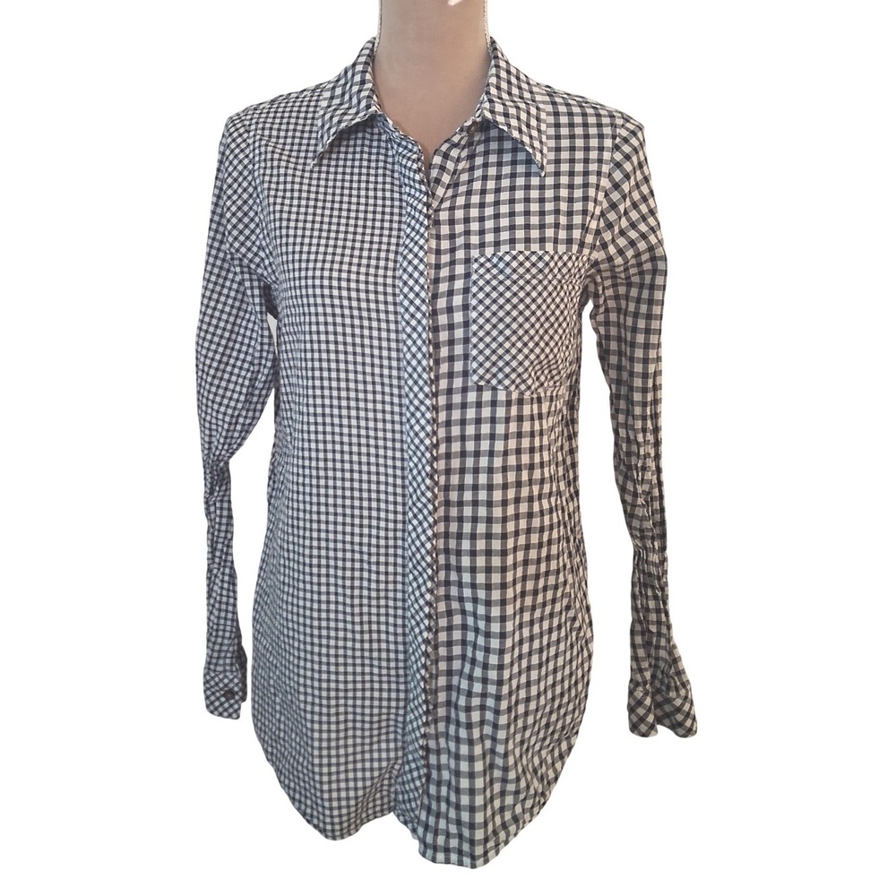 Buckle Black Gingham Button Down Shirt Womens Small Mixed Check Cotton Preppy